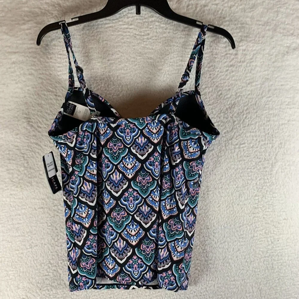 Island‎ Escape Underwire Tankini Top Women's 8 Black Scorpio Printed Sweetheart